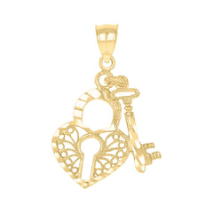10kt Yellow Gold Womens Key Lock Heart Charm Pendant
