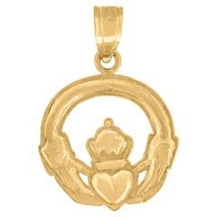 10kt Yellow Gold Unisex Claddagh Crowned Heart Charm Pendant