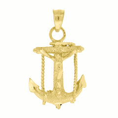 10kt Gold Diamond-Cut Textured Unisex Anchor Cross Crucifix Religious Charm Pendant