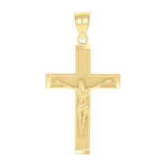 10kt Yellow Gold Diamond-Cut Textured Mens Cross Crucifix Religious Charm Pendant