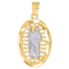 10kt Gold Two-Tone Diamond-Cut Unisex Saint Jude Religious Charm Pendant