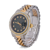 Mens 36MM Rolex Datejust 2.5CTW Natural Diamond Dial/Bezel Dark Green Face 10k Gold/SS Jubilee Band Watch