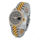 Mens Rolex 36MM Datejust 10k Gold/SS Black Face Diamond Dial/Bezel 2CTW Jubilee Band Luxury Watch