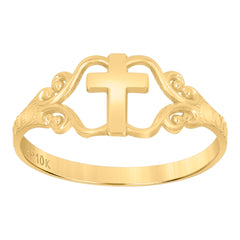 10Kt Two-Tone Gold Childrens Polished Finish Cross Religious Ring