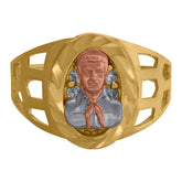 10kt Two-Tone Gold Mens Diamond-Cut Textured Initial Letter G Band Ring