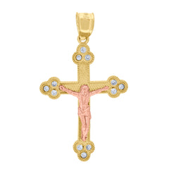 10kt Gold Two-Tone Cubic-Zirconia Mens Cross Crucifix Religious Charm Pendant