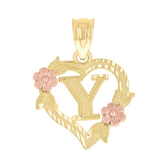 10kt Two-Tone Gold Womens Heart Flower Initial Letter Y Charm Pendant