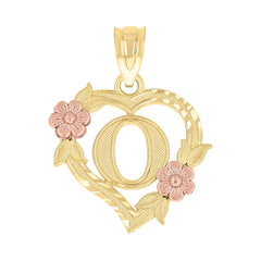 10kt Two-Tone Gold Womens Heart Flower Initial Letter O Charm Pendant