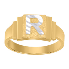 10Kt Two-Tone Gold Unisex Initial Alphabet R Ring