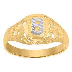 10kt Two-Tone Gold Mens Diamond-Cut Textured Oval Initial Letter B Band Ring