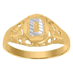 10kt Two-Tone Gold Mens Diamond-Cut Textured Oval Initial Letter D Band Ring