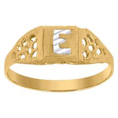 10kt Two-Tone Gold Mens Diamond-Cut Textured Oval Initial Letter E Band Ring