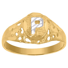 10kt Two-Tone Gold Mens Diamond-Cut Textured Oval Initial Letter P Band Ring