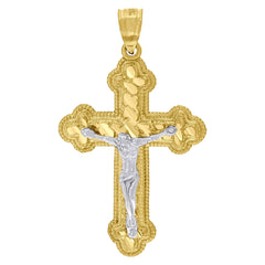 10kt Gold Two-Tone Diamond-Cut Mens Cross Crucifix Religious Charm Pendant
