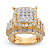 10k Yellow Gold 3CTW Natural Diamond Side Baguette Square Square Centre Womens Wedding Ring 9.6gm