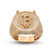 Mens Bitcoin 4.5CTW Natural Diamond 10k Gold Halo Baguette Pinky Ring 16.2gms