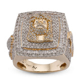 10k Yellow Gold Rectangular Shape Jesus Head w/ Cross Baguette 7.5CT Natural Diamond Mens Ring 14.9g