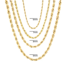 10K Yellow Gold Diamond Cut Rope Chain Necklace 1mm-12mm Mens Womens 16" - 30"