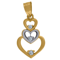 10kt Two-Tone Gold Womens Cubic Zirconia Cubic-Zirconia Triple Hearts Love Charm Pendant