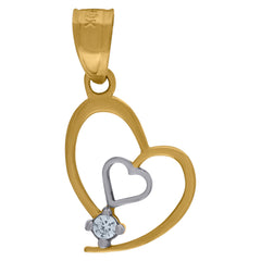10kt Gold Two-Tone Cubic-Zirconia Womens Heart Charm Pendant