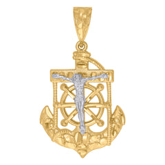 10kt Gold Two-Tone Mens Anchor Cross Crucifix Religious Charm Pendant