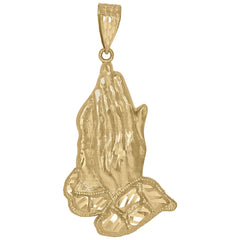 10kt Yellow Gold Diamond-Cut Nugget Mens Praying Hands Religious Charm Pendant