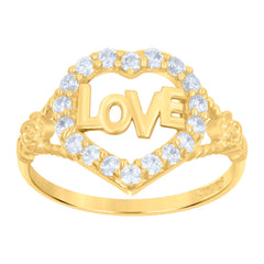 14Kt Two-Tone Gold Womens Cubic Zirconia Love Heart Band Ring