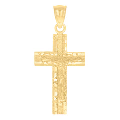 14Kt Yellow Gold Womens Diamond-Cut Cross Crucifix Ht:35.1Mm Religious Pendant Charm