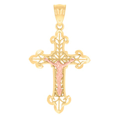 14Kt Gold Unisex Two-Tone Cross Crucifix Religious Pendant Charm