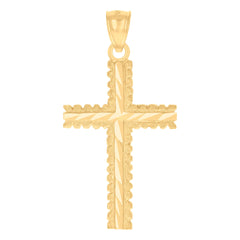 14Kt Yellow Gold Womens Diamond-Cut Cross Ht:37.3Mm Religious Pendant Charm