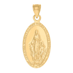 14Kt Yellow Gold Unisex Mary Pray For Us Oval Religious Ht:31.5Mm Pendant Charm