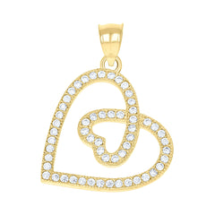 10kt Two-Tone Gold Womens Cubic Zirconia Cubic-Zirconia Double Hearts Love Charm Pendant