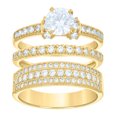 14Kt Gold Womens Two-Tone Cz Trio His Hers Center Stone White Wedding Engagement Bridal Set Ring