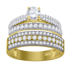 14Kt Gold Two-Tone Cz Trio His Hers Center Stone White Wedding Engagement Bridal Set Band Ring