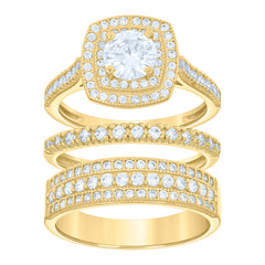 14Kt Gold Womens Two-Tone Cz Trio His Hers Square Halo Wedding Engagement Bridal Set Ring