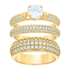 14Kt Gold Womens Two-Tone Cz Trio His Hers Cluster Center Stone Wedding Engagement Bridal Set Ring