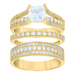 14Kt Gold Womens Two-Tone Cz Trio His Hers Center Stone Princess-Cut Wedding Bridal Set Ring