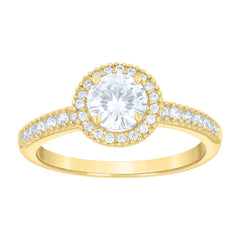 14Kt Gold Womens Two-Tone Cz Round Halo Center Stone White Wedding Engagement Band Ring
