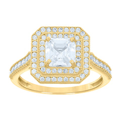 14Kt Two-Tone Gold Womens Round And Princess Cubic Zirconia Square Head Halo Engagement Ring