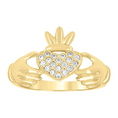 14Kt Gold Womens Two-Tone Cz Claddagh Promise Sz7 Wedding Engagement Band Ring