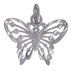 10kt White Gold Womens Diamond-Cut Butterfly Charm Pendant