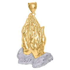 10kt Gold Two-Tone Textured Mens Praying Hands Religious Charm Pendant