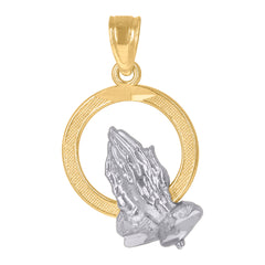 10kt Gold Two-Tone Diamond-Cut Unisex Praying Hands Religious Charm Pendant