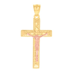 14Kt Yellow Gold Womens Diamond-Cut Cross Crucifix Ht:46.5Mm Religious Pendant Charm