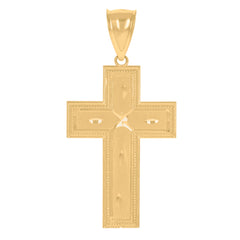 14Kt Yellow Gold Womens Diamond-Cut Cross Ht:45Mm Religious Pendant Charm