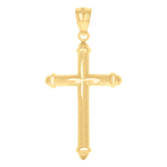 14Kt Yellow Gold Womens Diamond-Cut Cross Ht:46.7Mm Religious Pendant Charm