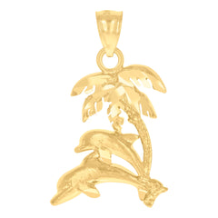14Kt Yellow Gold Unisex Dolphin Trees Animal Pendant Charm