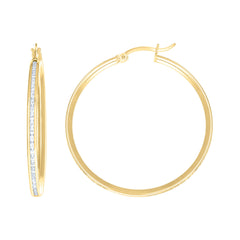 14Kt Yellow Gold Womens Single Row Cz Huggie Hoop 32Mm X 2Mm Earrings