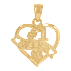 14Kt Yellow Gold Womens No. 1 Wife Heart Ht:21.2Mm Pendant Charm