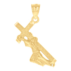 14Kt Yellow Gold Unisex Diamond-Cut Jesus Carrying Cross Religious Ht:20.5Mm Pendant Charm